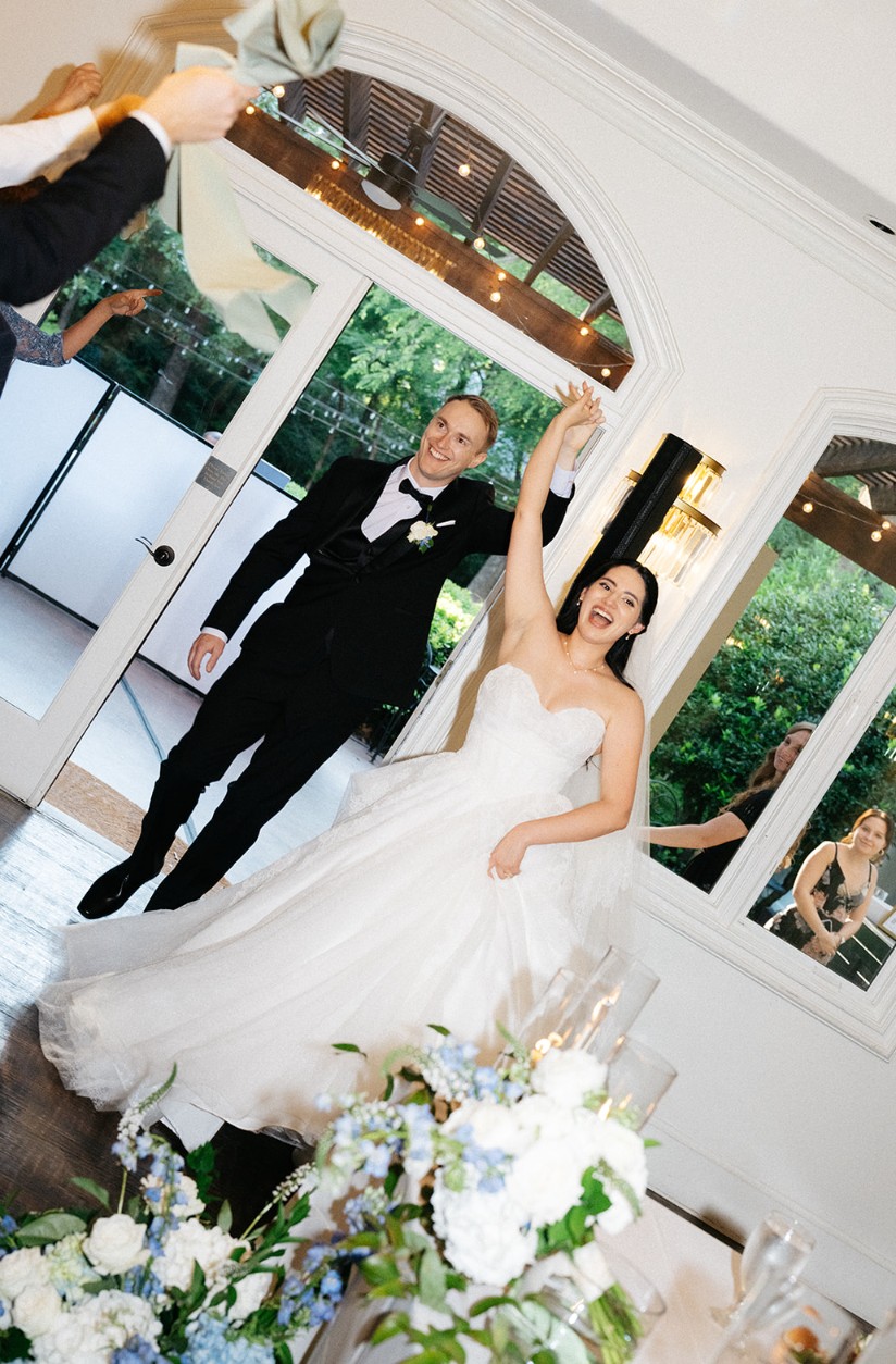 Newlyweds celebrating together indoors