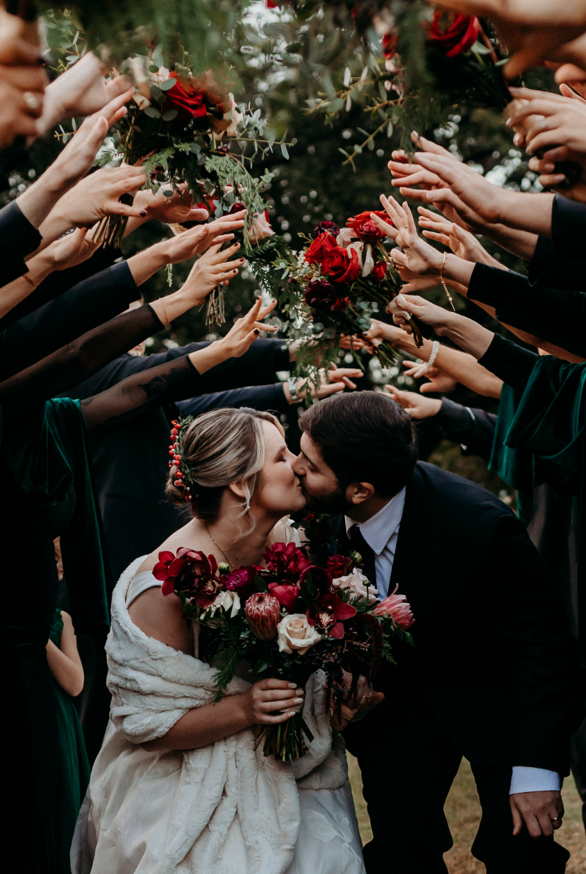 Couple outside a wedding chapel
